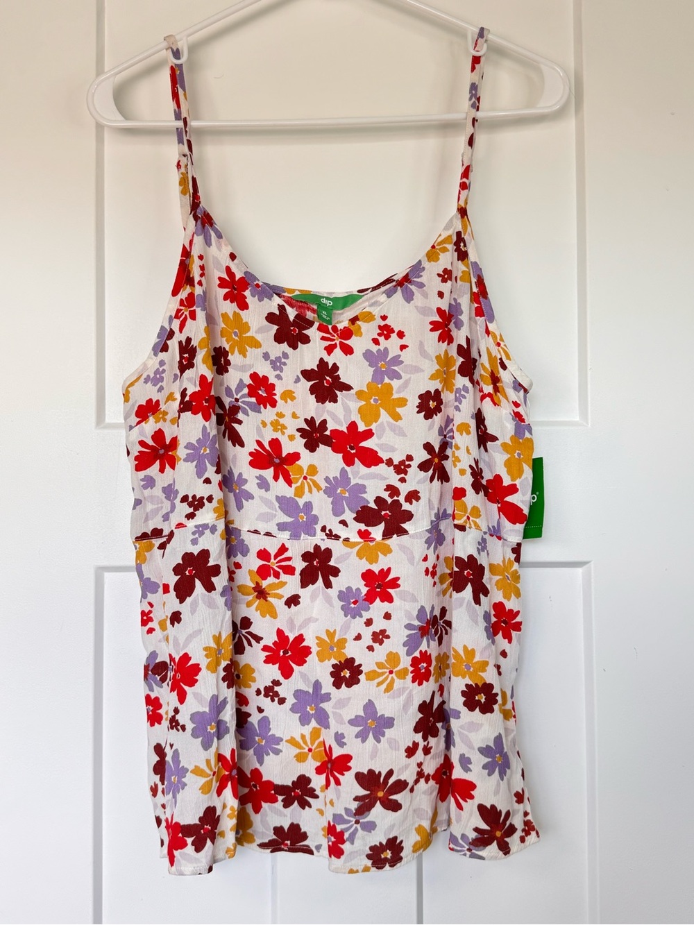 Floral Spaghetti Strap Tank Top - White with Red, Yellow & Purple Flowers NWT